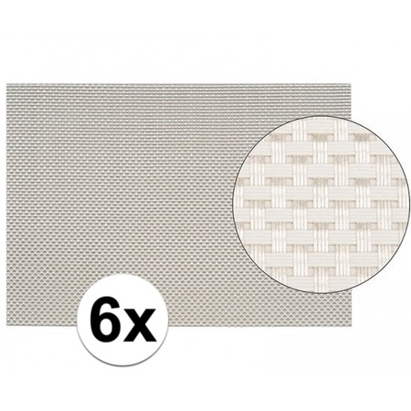 6x Placemats met geweven print wit 45 x 30 cm