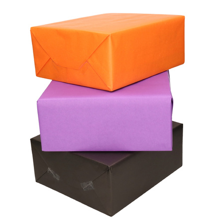 6x Rollen kraft inpakpapier oranje/zwart/paars 200 x 70 cm