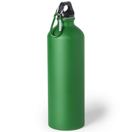 6x Pieces aluminum water bottle/drinking bottle green with screw cap and carabiner 800 ml
