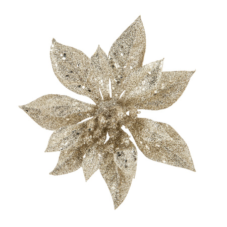 6x stuks decoratie bloemen kerstster champagne glitter op clip 15 cm