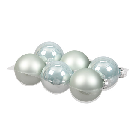 6x Glass christmas baubles mint green (oyster grey) 8 cm 