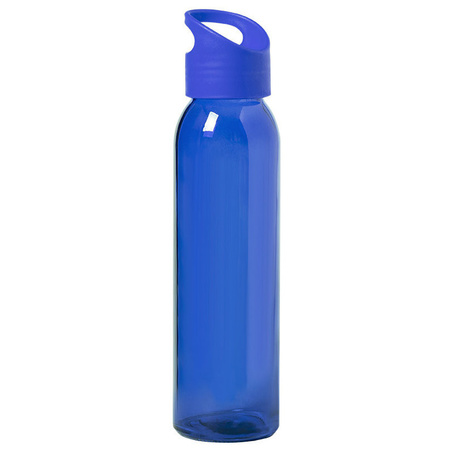 6x Stuks glazen waterfles/drinkfles blauw transparant met schroefdop met handvat 470 ml