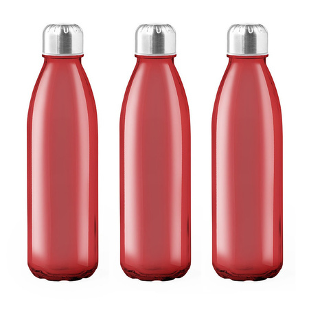 6x Stuks glazen waterfles/drinkfles rood transparant met Rvs dop 500 ml