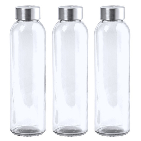 6x Stuks glazen waterfles/drinkfles transparant met Rvs dop 550 ml