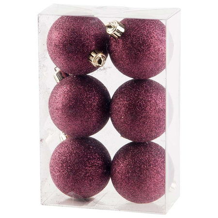 Christmas glitter baubles set aubergine pink 6 - 8 - 10 cm - package 50x pieces