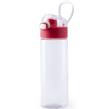 6x Pieces plastic water/drinking bottle transperent with red handle 580 ml