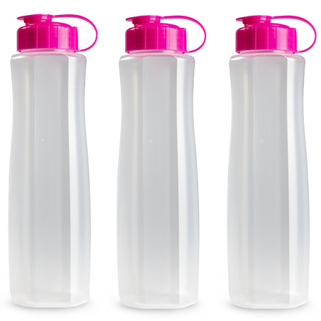 6x stuks kunststof waterflessen 1500 ml transparant met dop roze