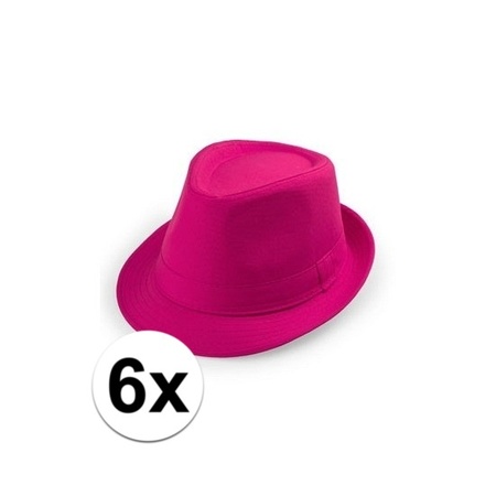 6x Voordelige roze trilby hoedjes 