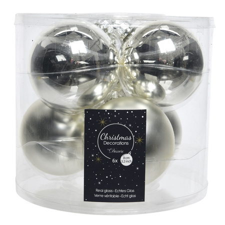 Groot pakket glazen kerstballen 50x zilver glans/mat 4-6-8 cm incl haakjes