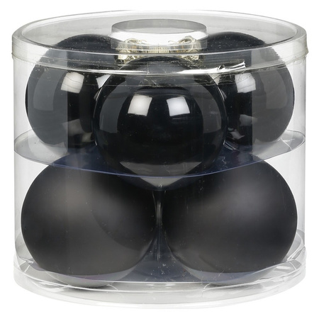 6x Black glass Christmas baubles 10 cm shiny and matte