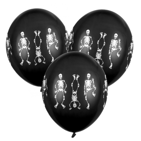 6x Zwarte horror ballonnen skeletten 30 cm