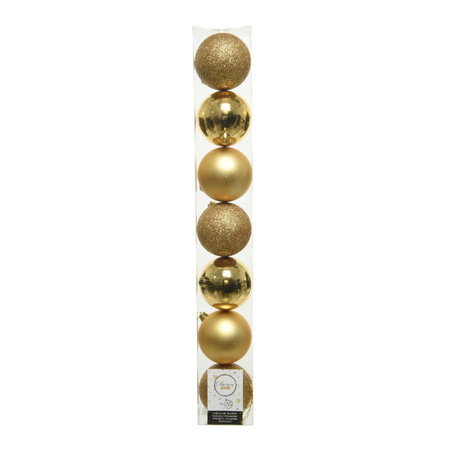 Kerstversiering kunststof kerstballen met piek goud 6-8-10 cm pakket van 42x stuks