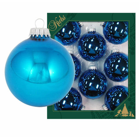 8x Hawaiian blue glass christmas baubles 7 cm 