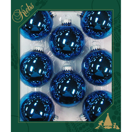 8x Hawaiian blue glass christmas baubles 7 cm 