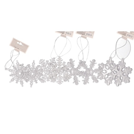 8x Kersthangers figuurtjes witte sneeuwvlok/ster 10 cm glitter