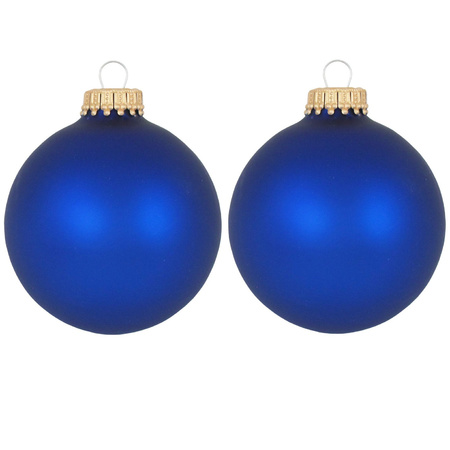 8x Royal blue velvet glass christmas baubles matt 7 cm 