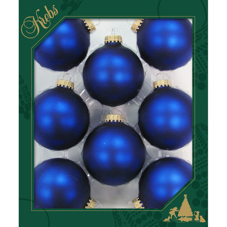 8x Royal blue velvet glass christmas baubles matt 7 cm 