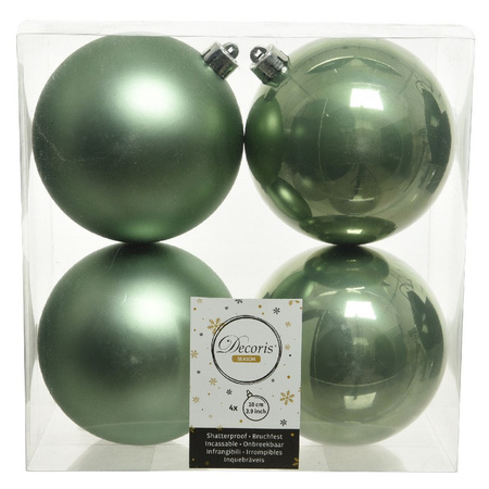 8x Sage green Christmas baubles 10 cm plastic matte/shiny