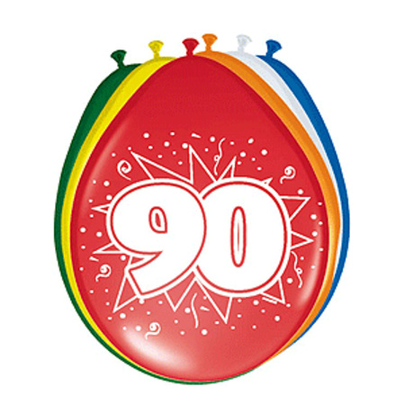 Ballonnen 90 jaar van 30 cm 16 stuks + gratis sticker