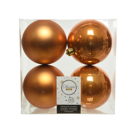 8x Plastic christmas baubles cognac brown (amber) 10 cm mix