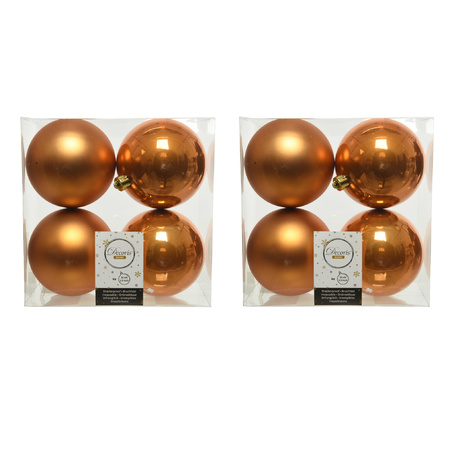 8x Plastic christmas baubles cognac brown (amber) 10 cm mix