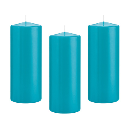 8x Turquoise blauwe cilinderkaarsen/stompkaarsen 8 x 20 cm 119 branduren
