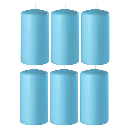 8x Turquoise cilinderkaarsen/stompkaarsen 6 x 8 cm 27 branduren