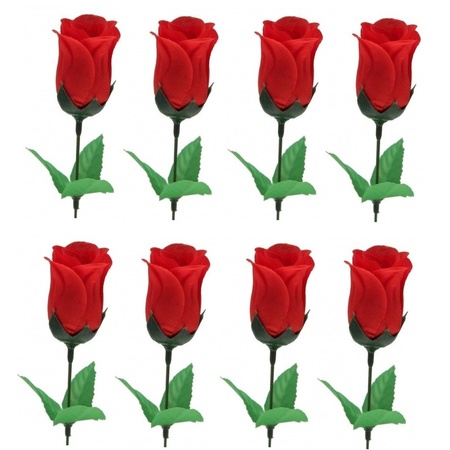 8x Voordelige rode roos kunstbloemen 28 cm