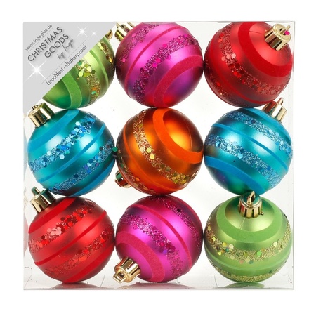 9x Gekleurde mix kunststof kerstballen pakket 6 cm