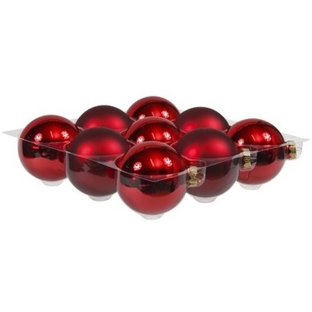 9x Rode glazen kerstballen 10 cm mat/glans
