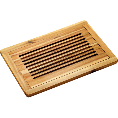 Acacia wood cutting board 32 x 48 cm with crump tray and breadknife 33 cm