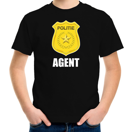 Agent politie embleem carnaval t-shirt zwart voor kinderen