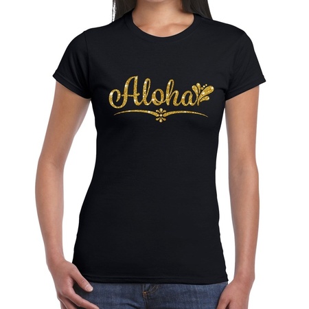 Aloha gold glitter t-shirt black women