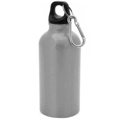 Aluminum water bottle/drinking bottle silver with screw cap and carabiner 400 ml 