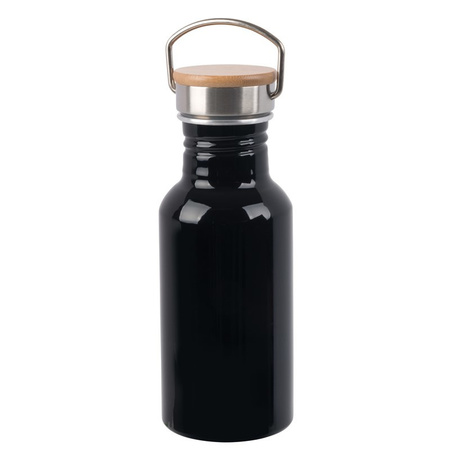 Aluminium waterfles/drinkfles zwart met bamboe schroefdop 550 ml