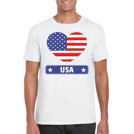 Amerika/ USA hart vlag t-shirt wit heren