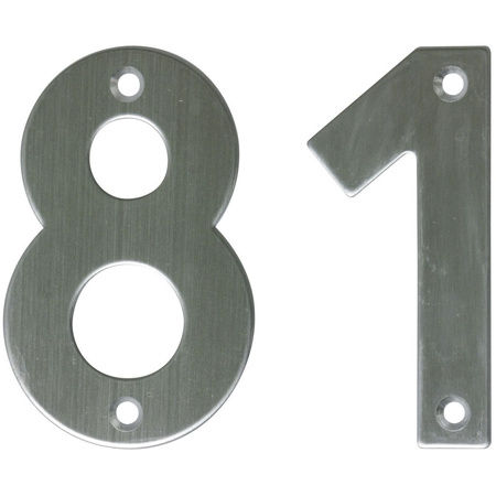 AMIG Huisnummer 81 - massief Inox RVS - 10cm - incl. bijpassende schroeven - zilver