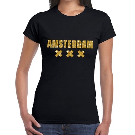 Amsterdam gold glitter t-shirt black women