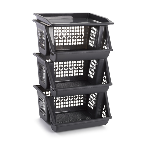 Anthracite gray storage crates/cabinets/organizers 3 compartments 62 cm
