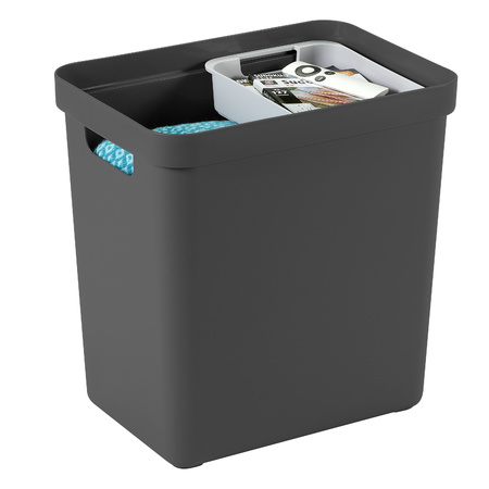 Home storage box darkgrey 25 liters plastic with lid