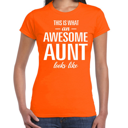 Awesome aunt t-shirt orange for women