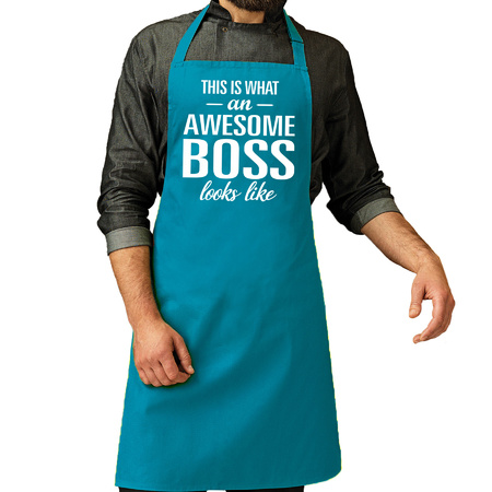 Awesome boss cadeau bbq/keuken schort turquoise blauw heren