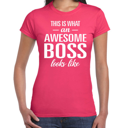 Awesome Boss tekst t-shirt roze dames