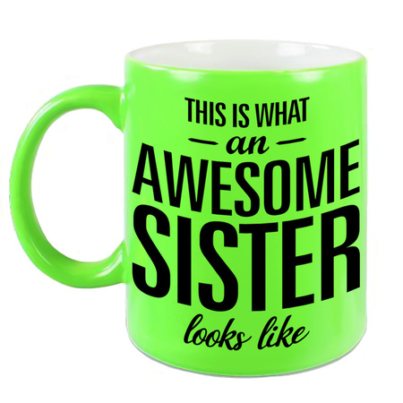 Awesome sister neon green mug 330 ml