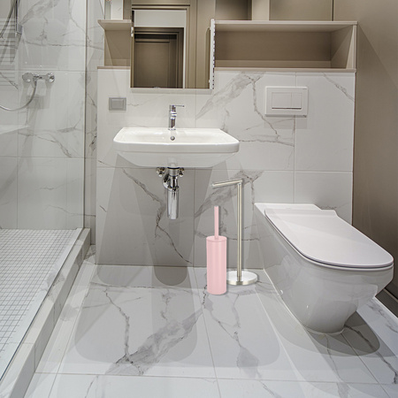 Badkamer accessoires set - WC-borstel/toilet rollen houder - metaal/porselein - lichtroze