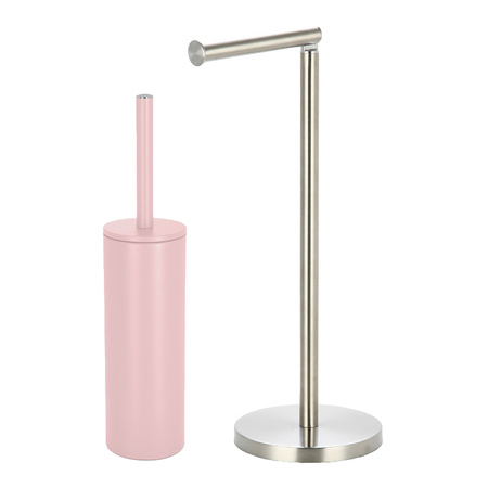 Badkamer accessoires set - WC-borstel/toilet rollen houder - metaal/porselein - lichtroze
