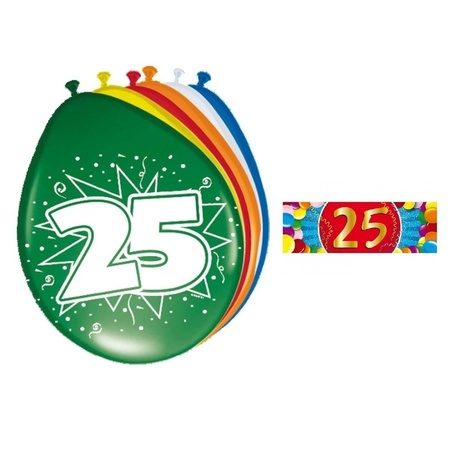 Ballonnen 25 jaar van 30 cm 16 stuks + gratis sticker
