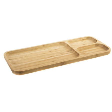 Bamboe houten 3-vaks serveerplank/serveerbord 39 x 16 x 2 cm