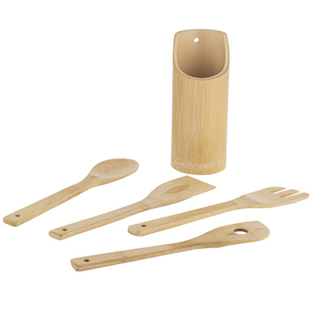 Bamboe houten keukengerei spatel set 4-delig met houder