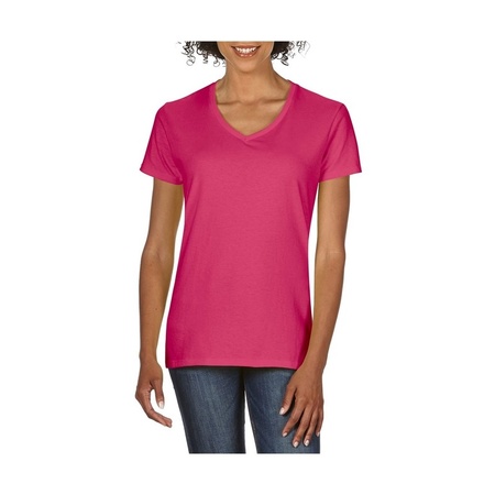 Een hekel hebben aan zwavel Vacature Basic V-hals t-shirt fuchsia roze voor dames - Korte mouwen t-shirts -  Bellatio warenhuis